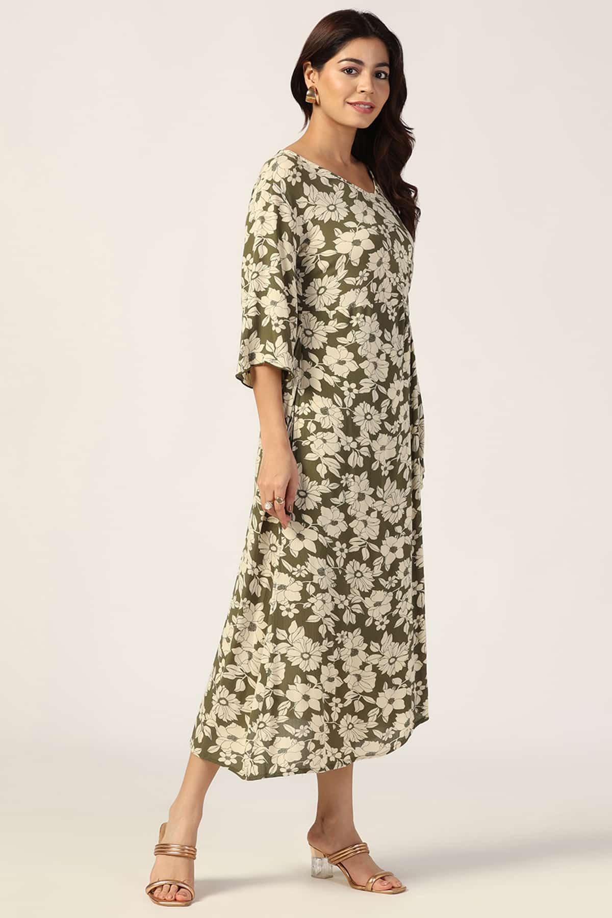 Beige And Olive Green Dress Maxi For Women