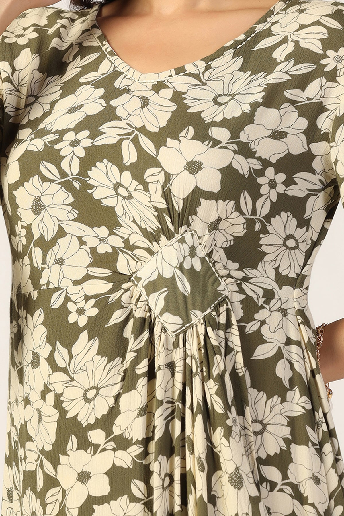 Beige And Olive Green Dress Maxi For Women