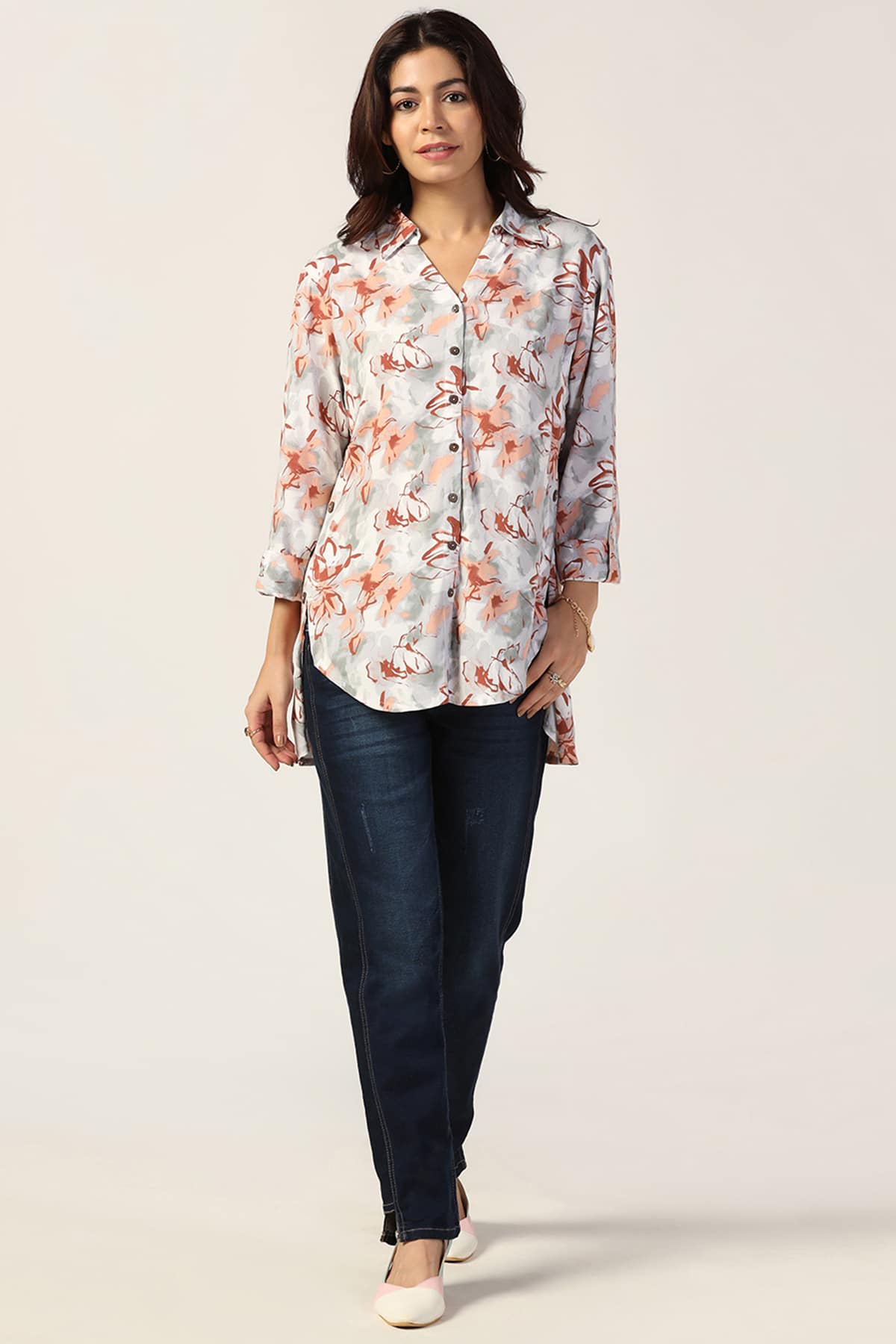 Printed Off White Shirt For Women