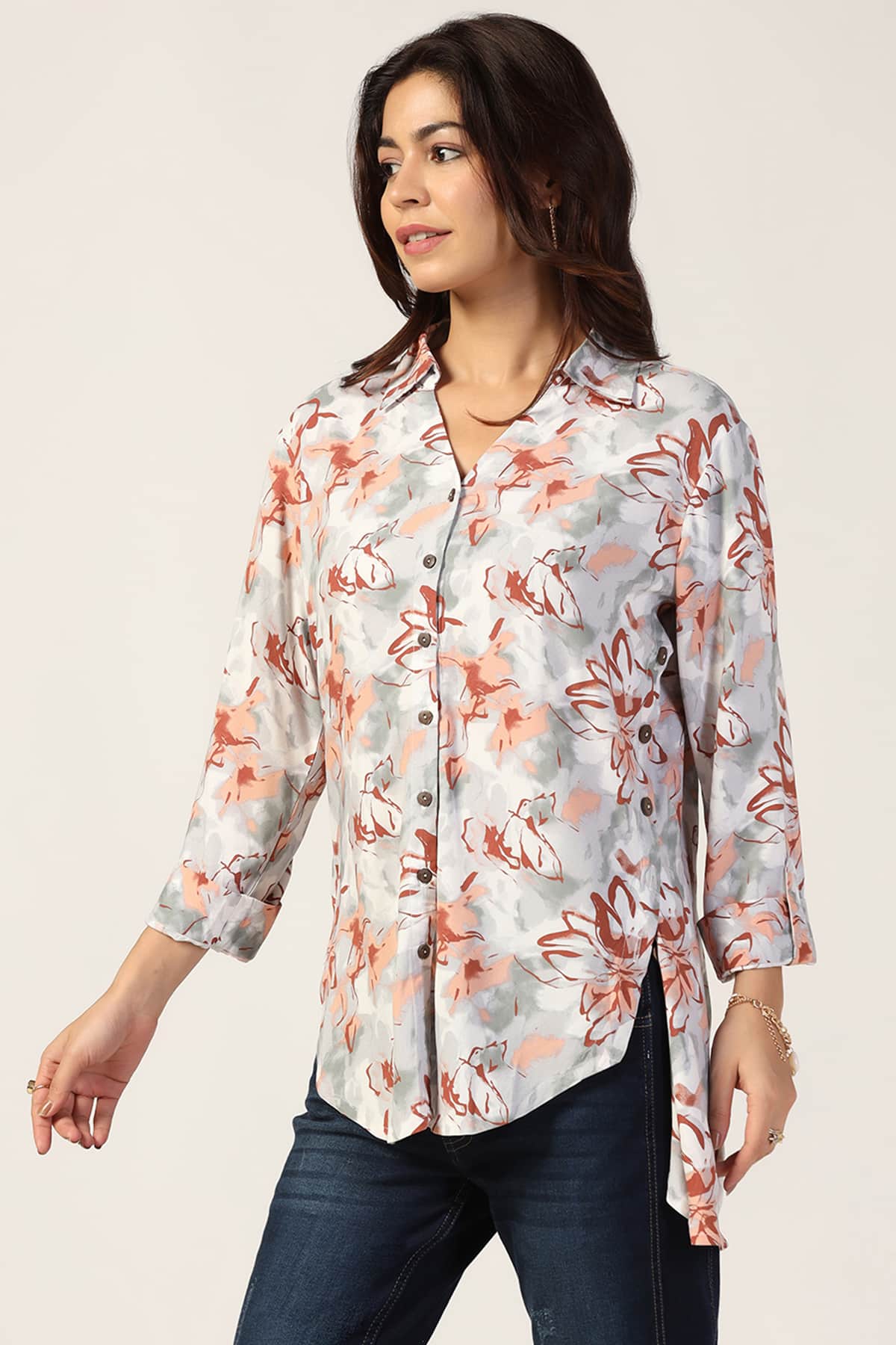 Printed Off White Shirt For Women