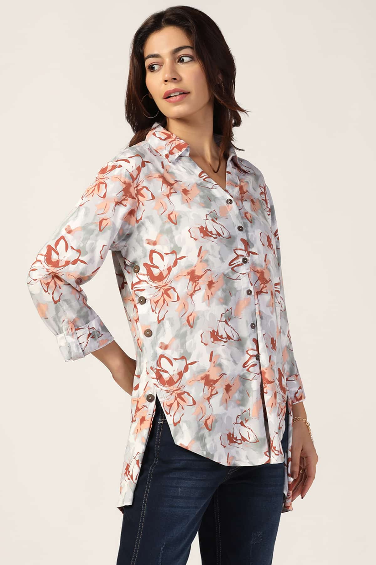 Printed Off White Shirt For Women