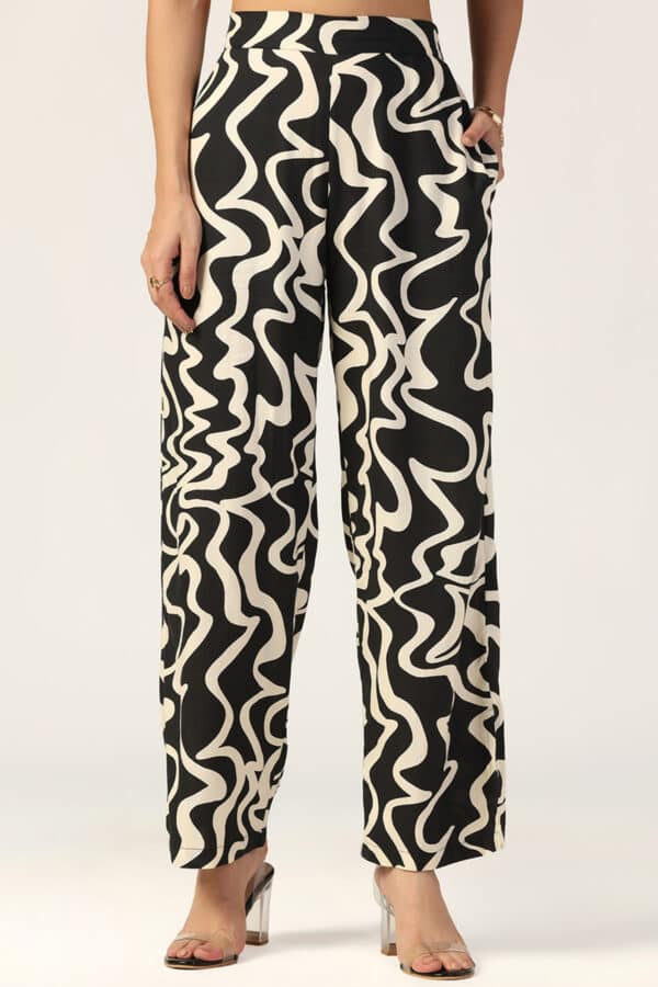Printed Beige and Black Co Ord Pants