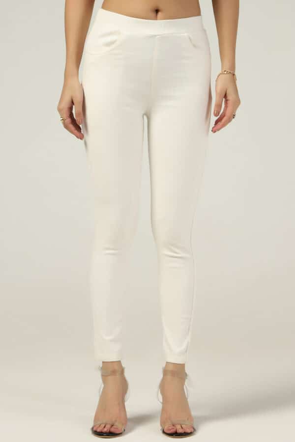 White Slim Fit Pants For Women