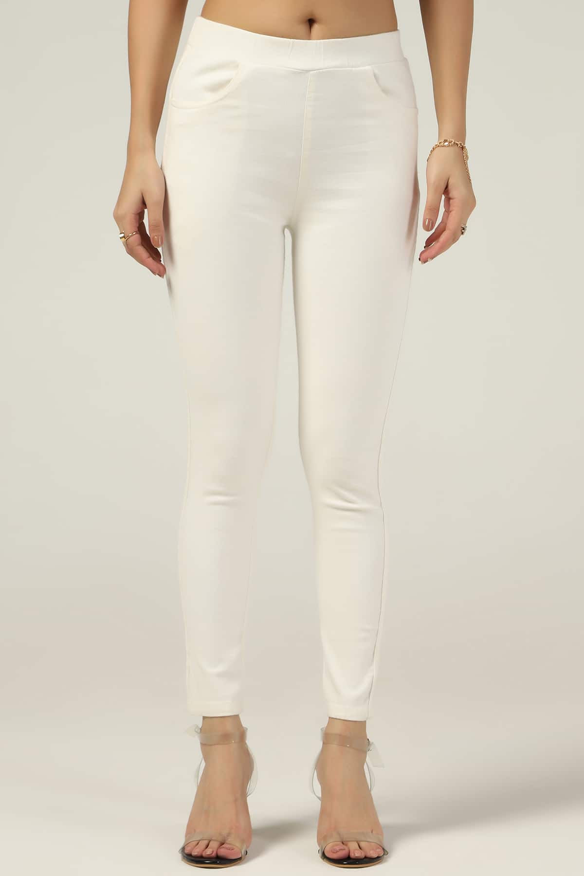 White Slim Fit Pants For Women