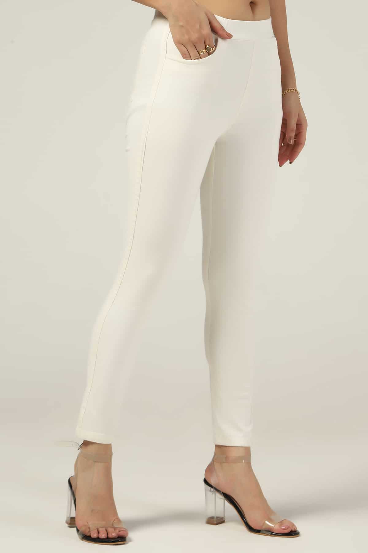 White Slim Fit Pants For Women