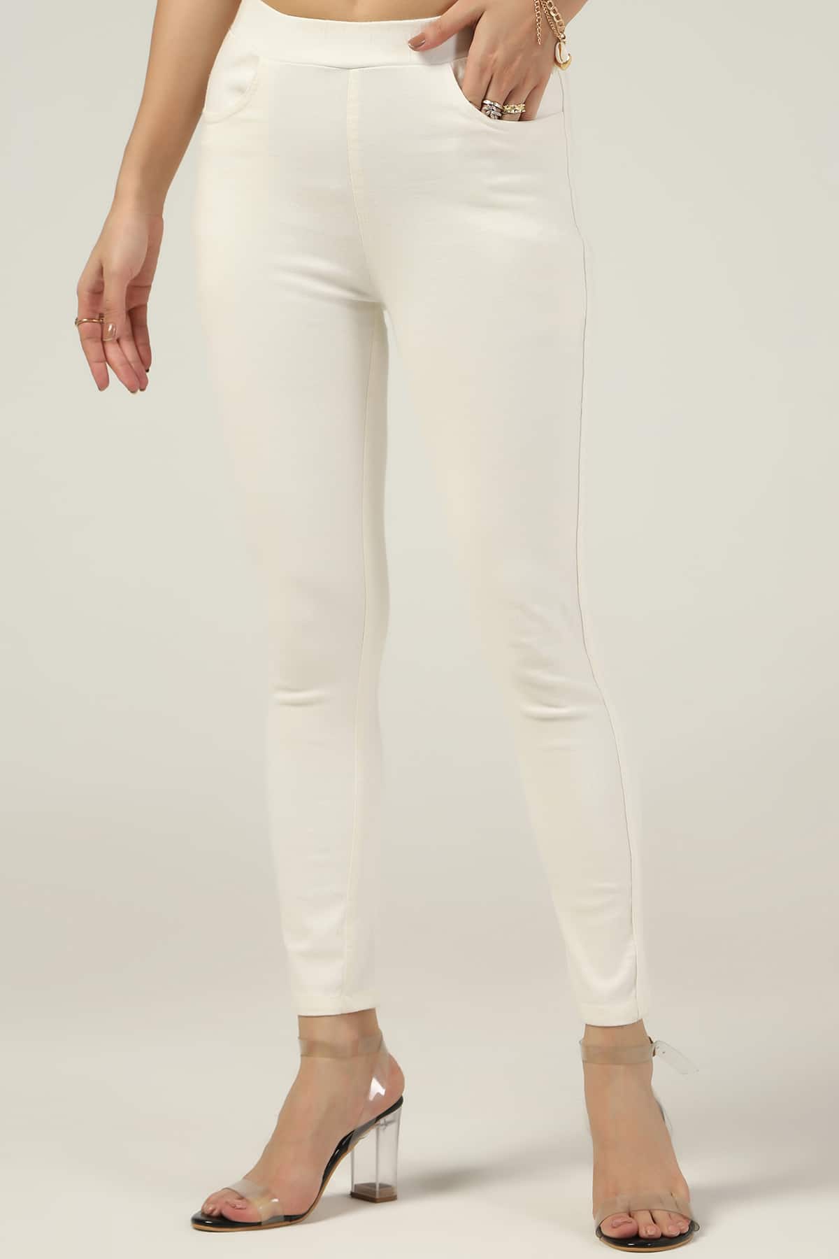 White Slim Fit Pants For Women
