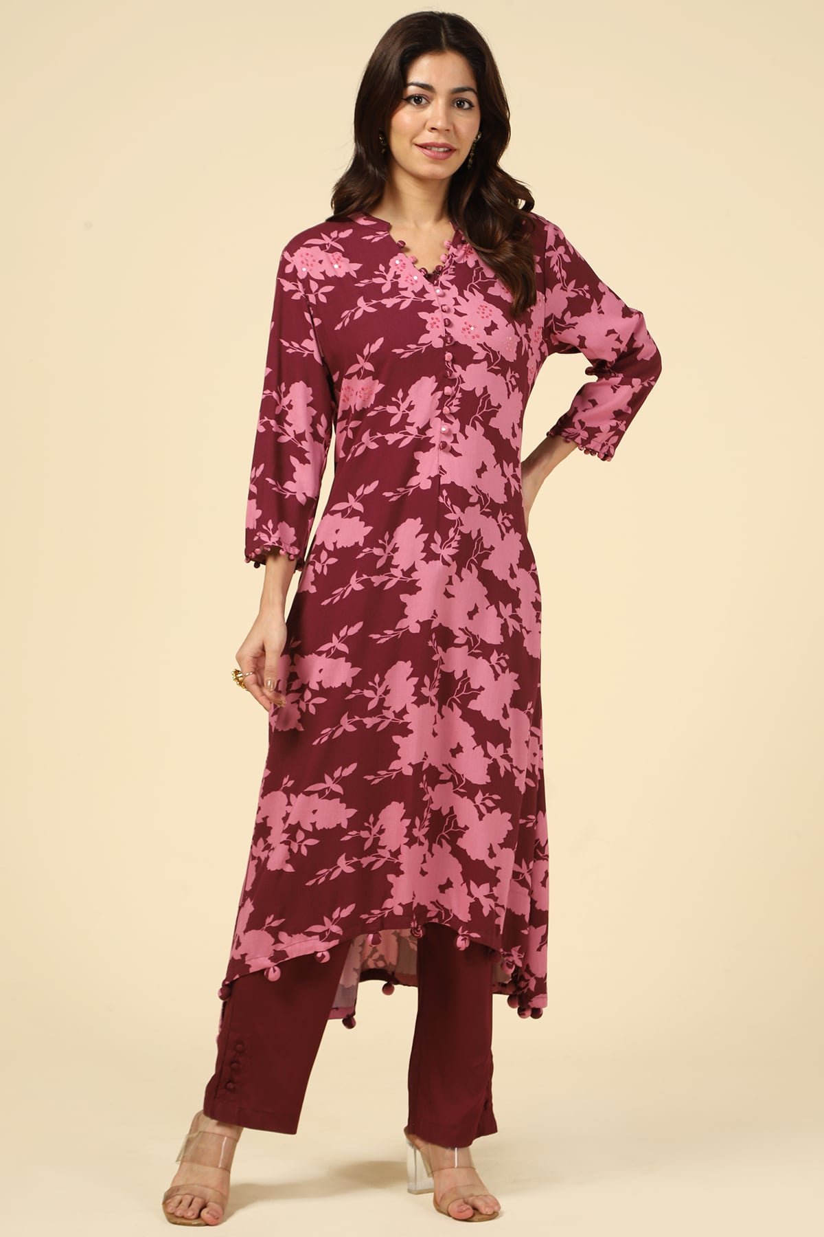 Printed Pink Kurta For Women