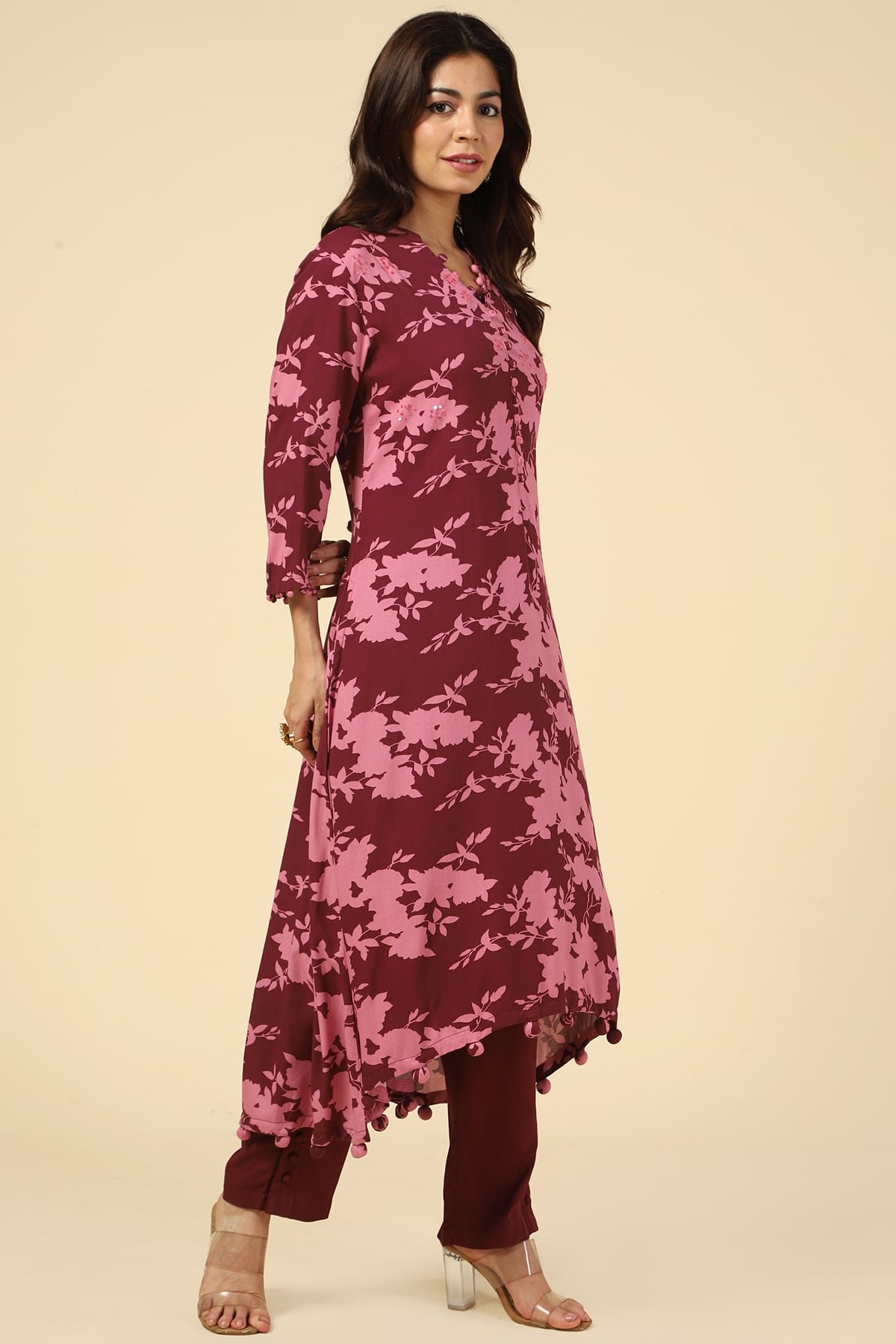 Printed Pink Kurta For Women