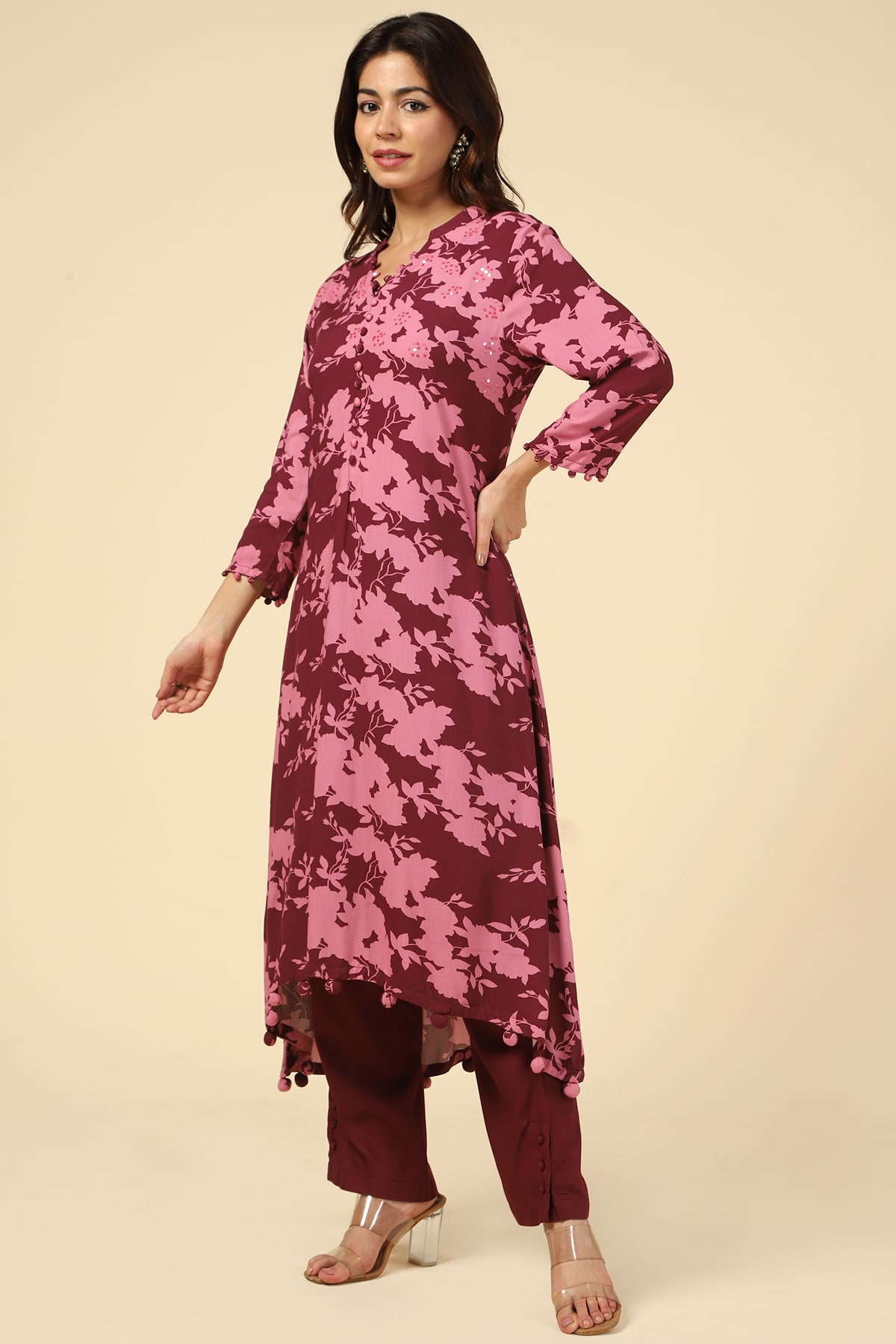 Printed Pink Kurta For Women