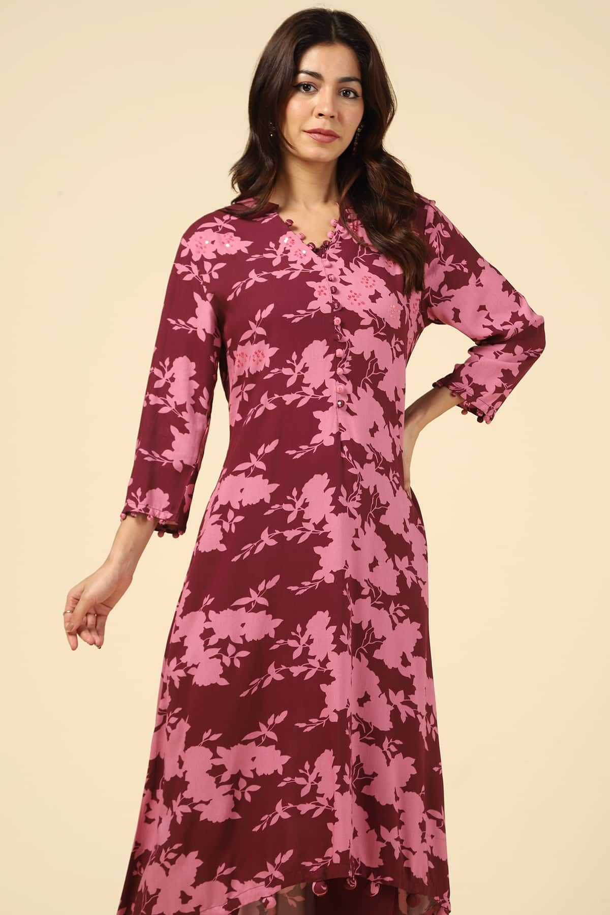 Printed Pink Kurta For Women