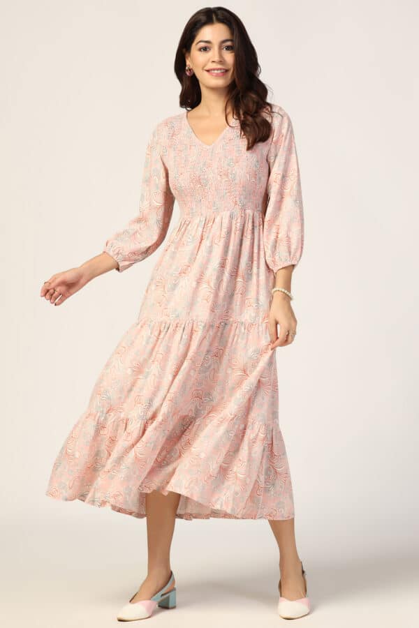 Dobby Peach Dress For Woman