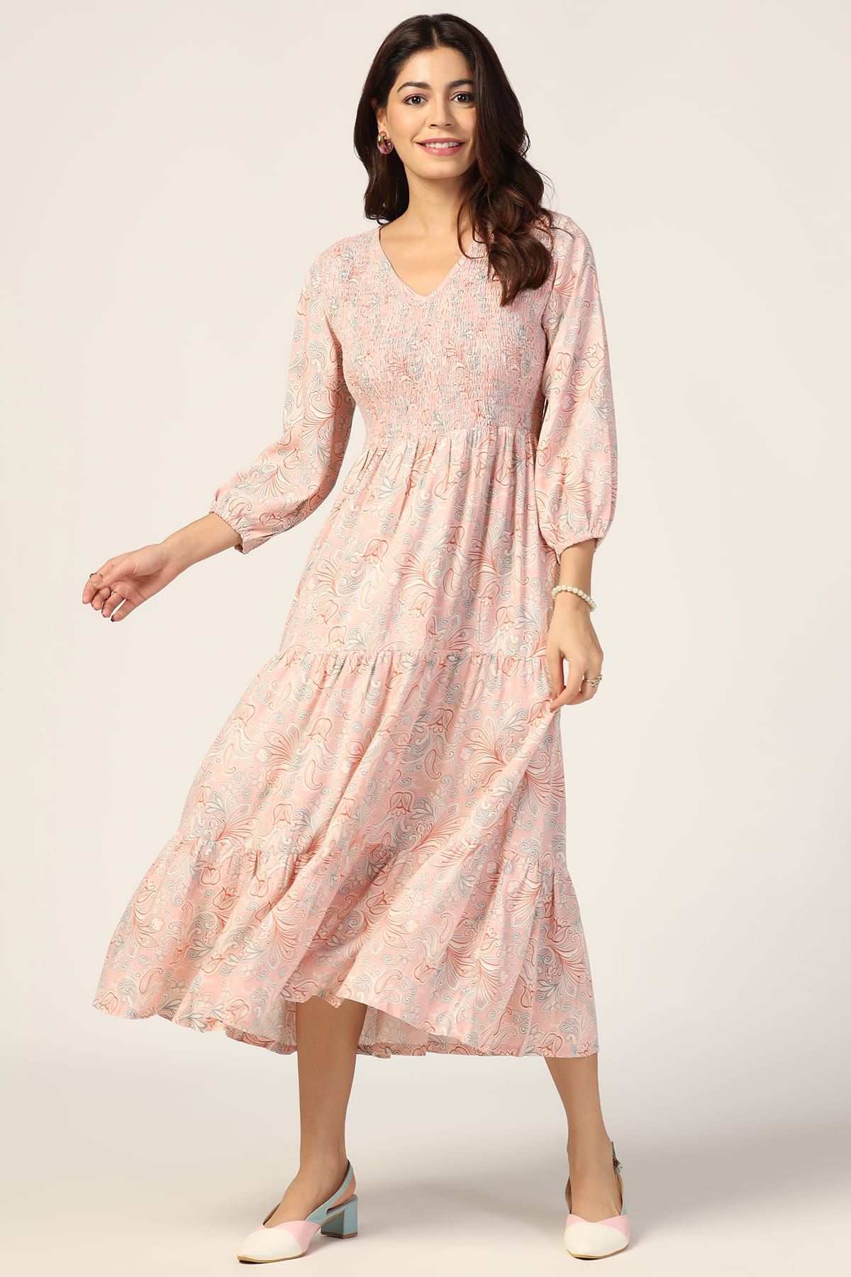 Dobby Peach Dress For Woman