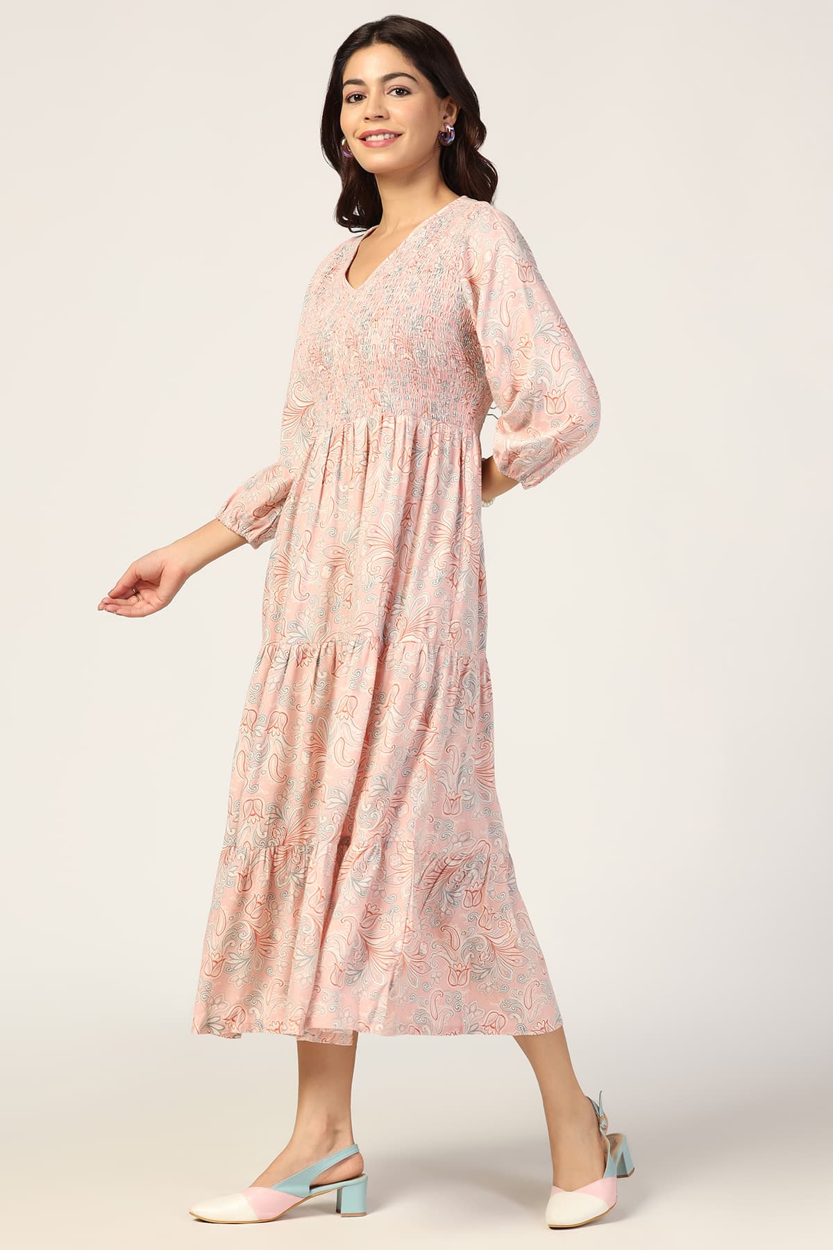 Dobby Peach Dress For Woman
