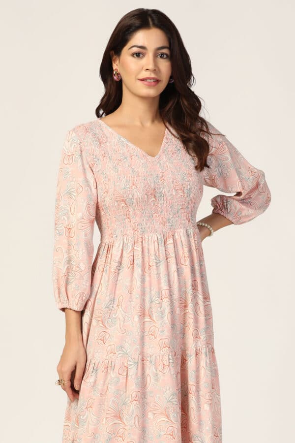 Dobby Peach Dress For Woman