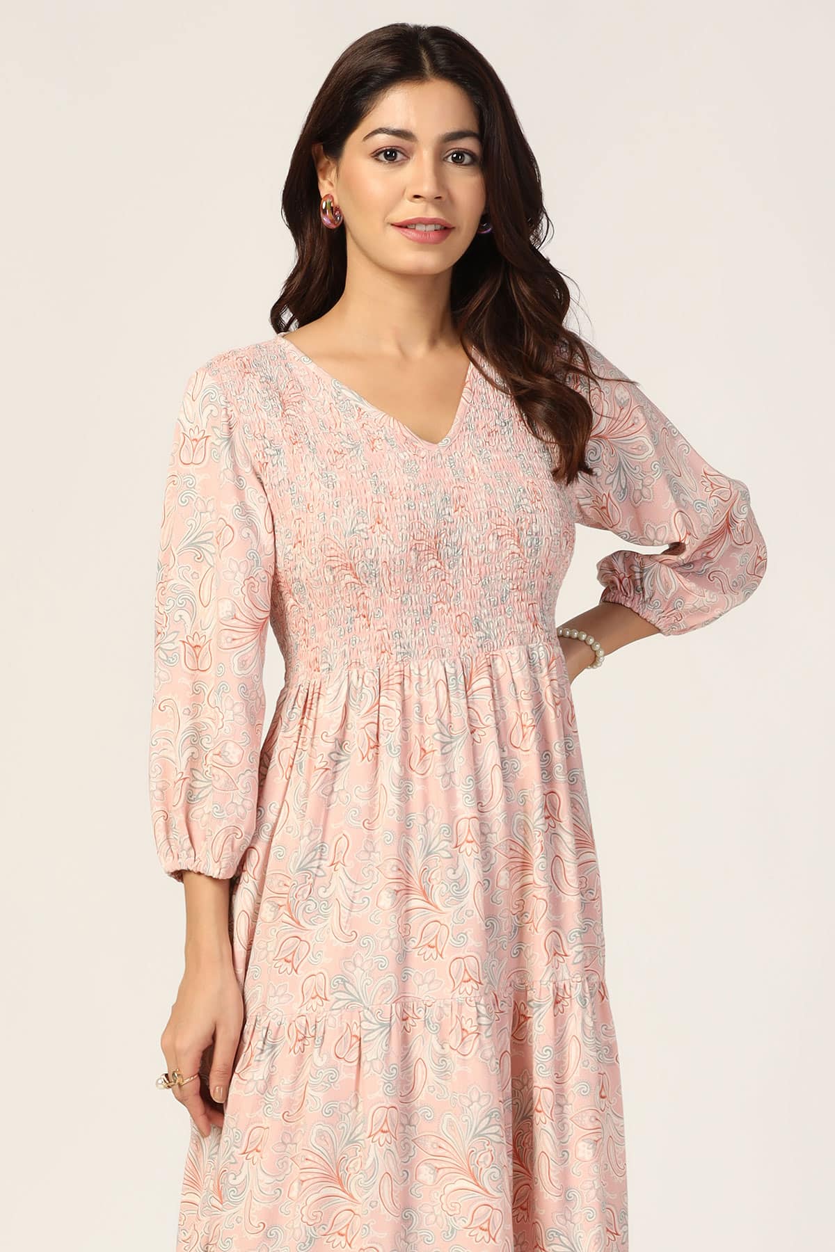 Dobby Peach Dress For Woman
