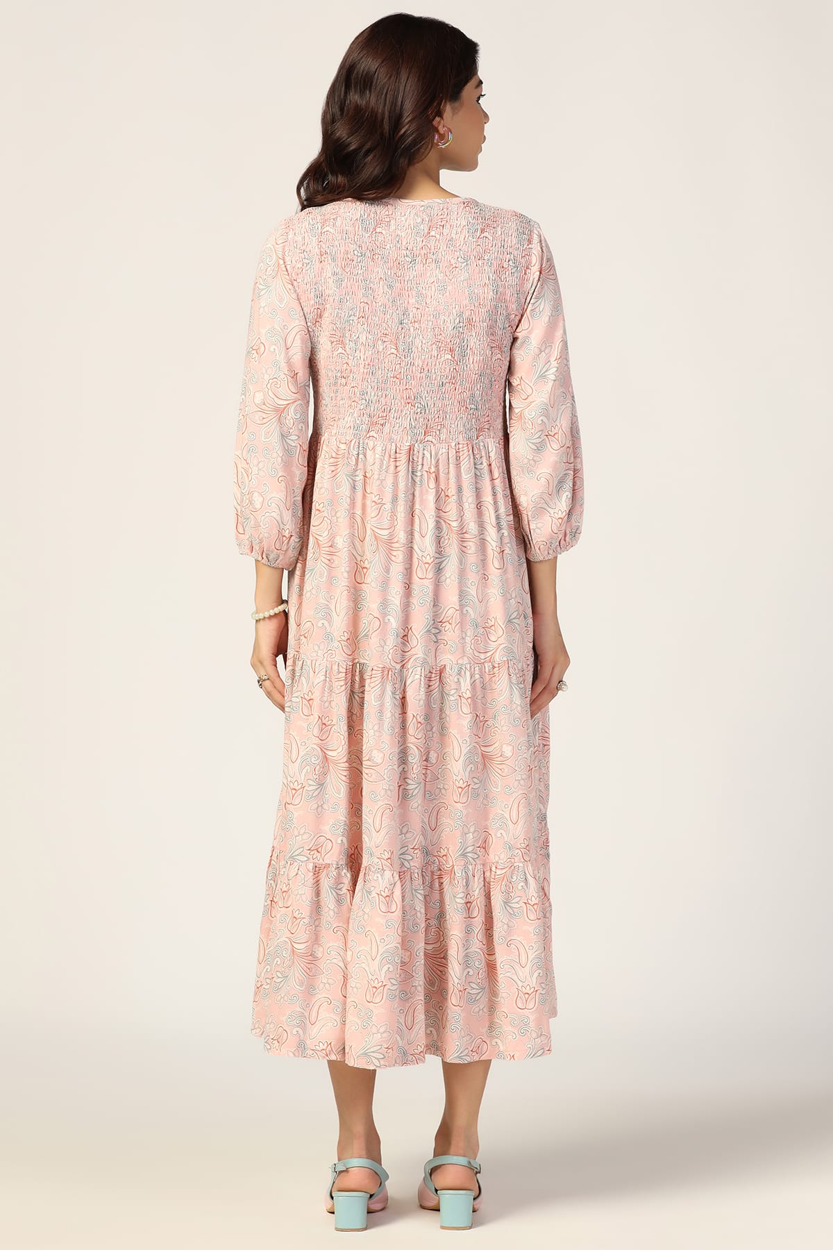Dobby Peach Dress For Woman