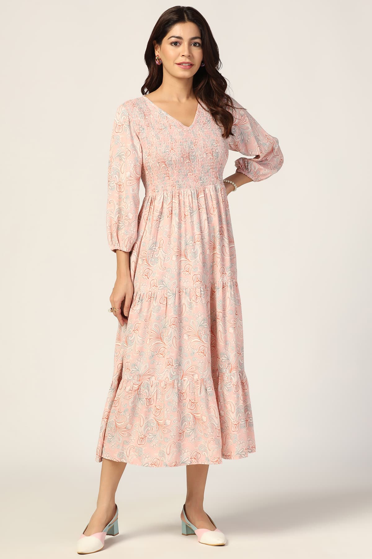 Dobby Peach Dress For Woman