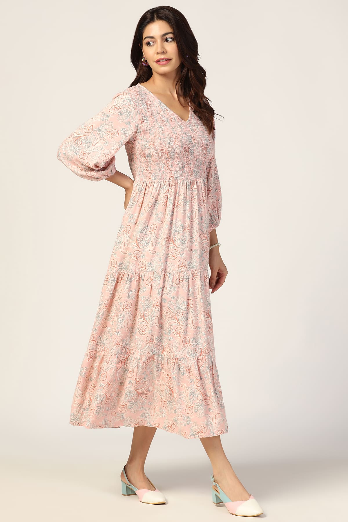 Dobby Peach Dress For Woman