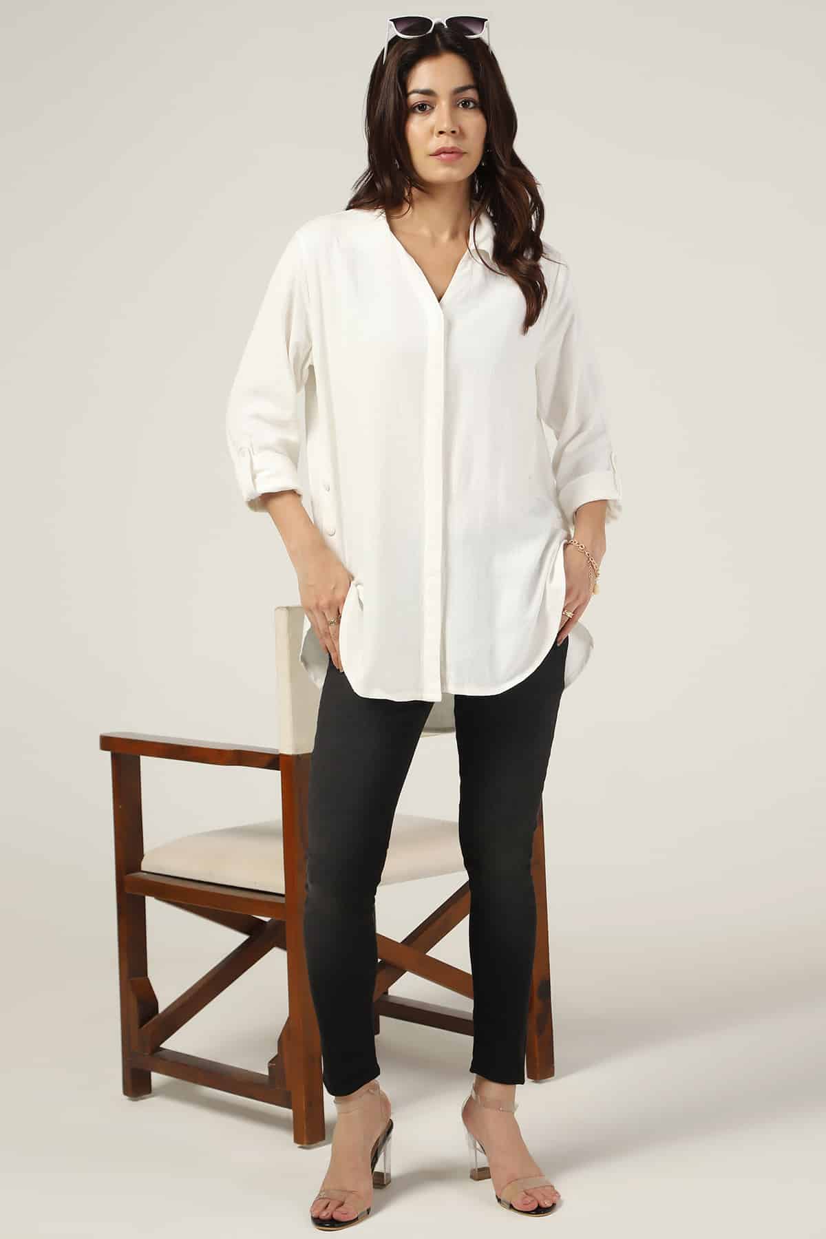 Viscose Linen White Shirt For Women