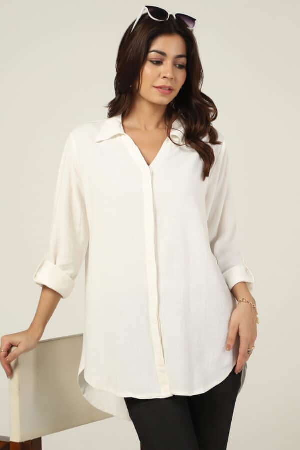 Viscose Linen White Shirt For Women