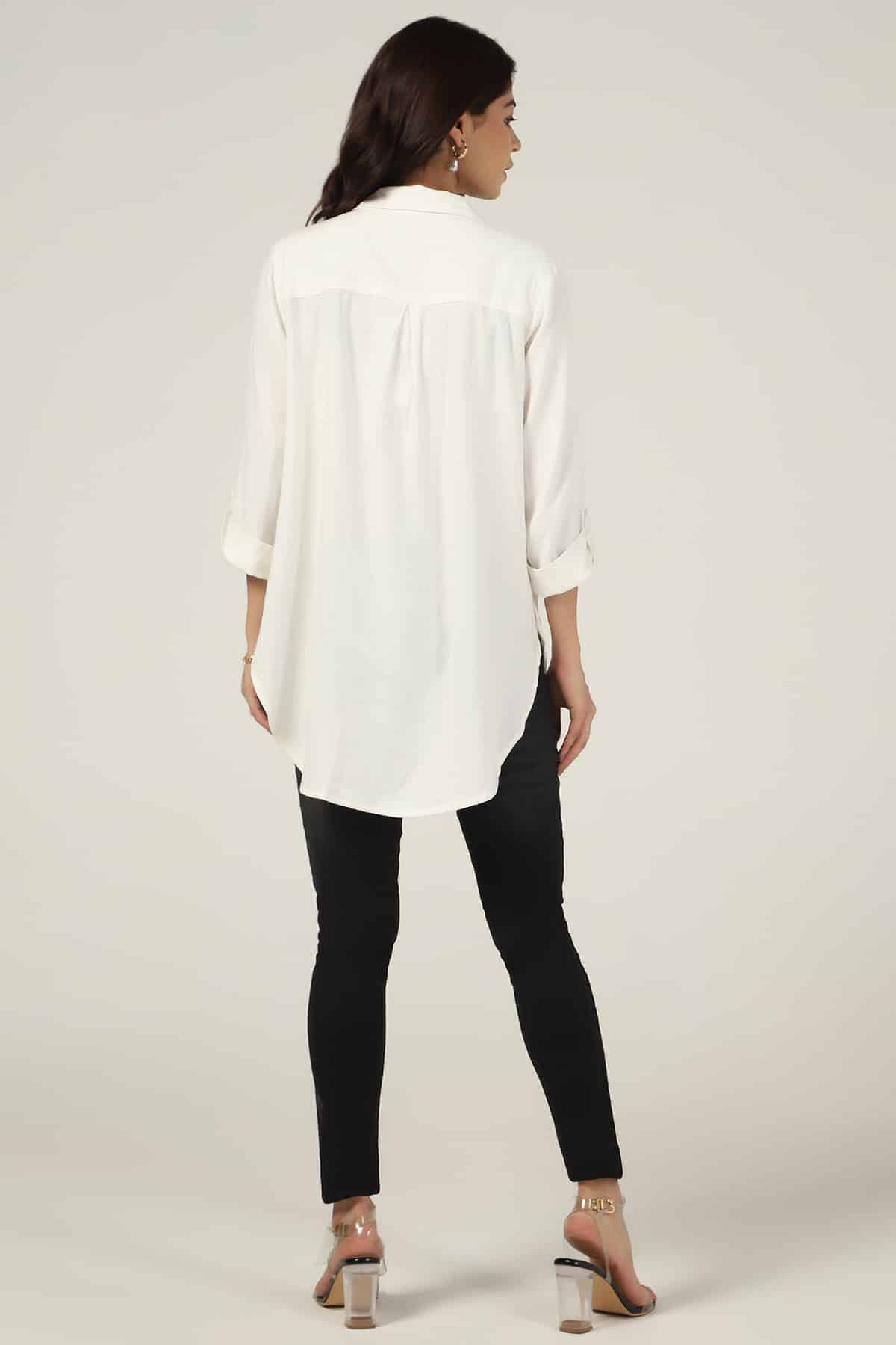 Viscose Linen White Shirt For Women