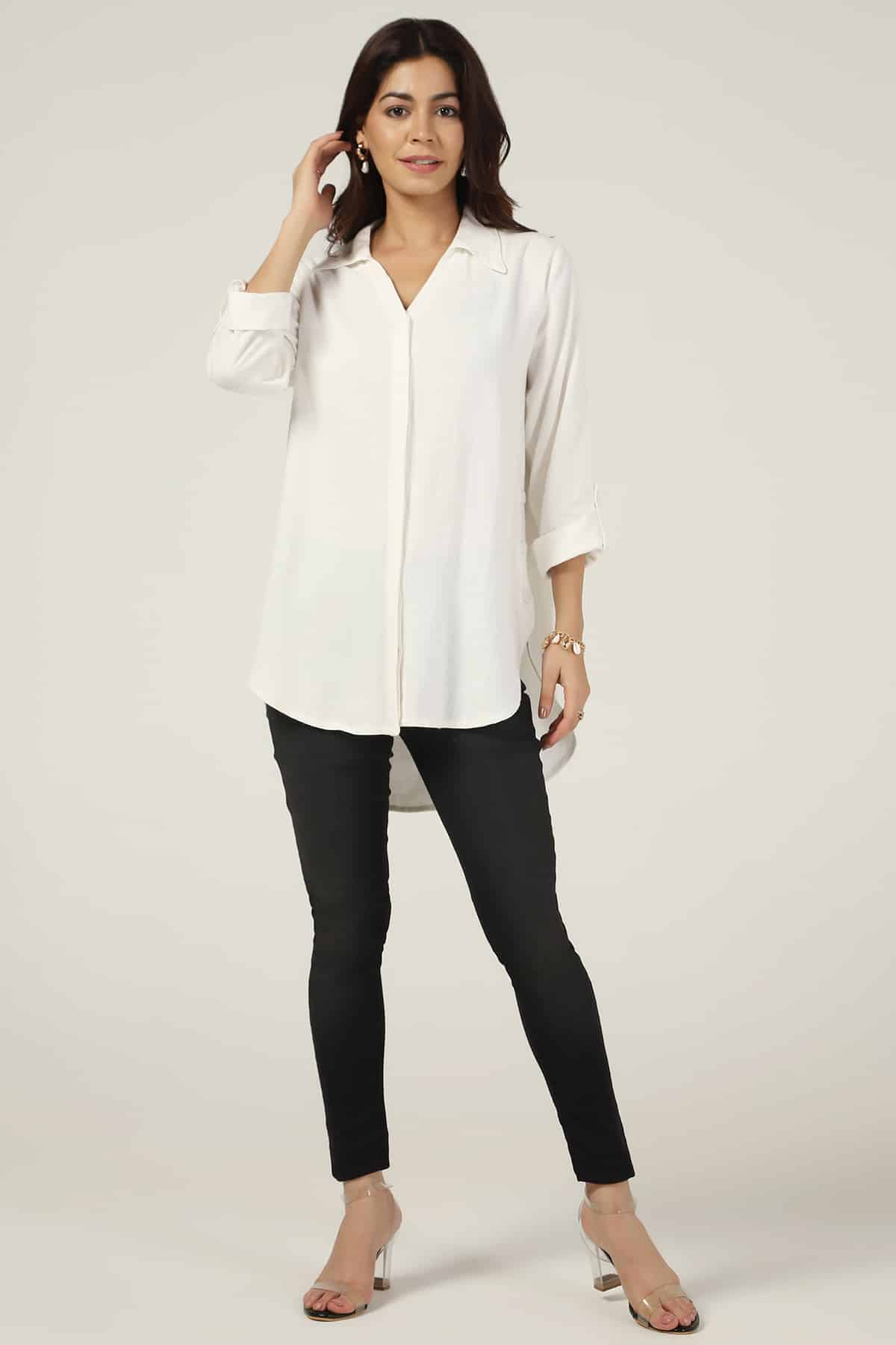 Viscose Linen White Shirt For Women