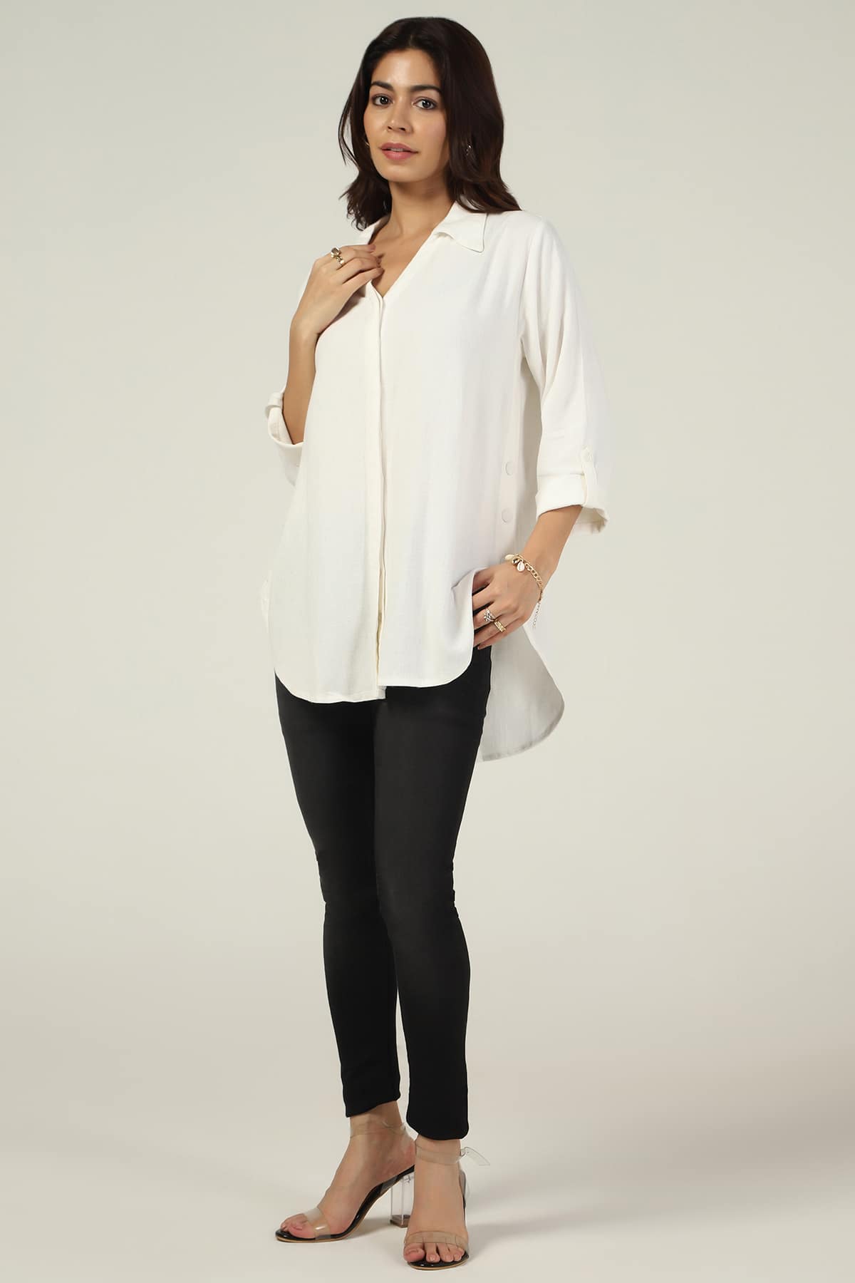 Viscose Linen White Shirt For Women