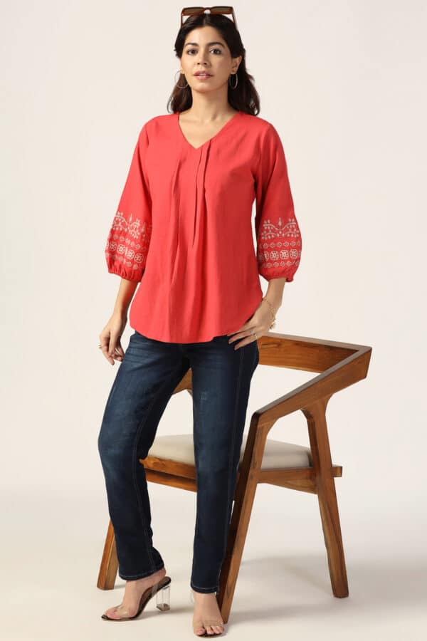 Coral Tops For Women V Neck