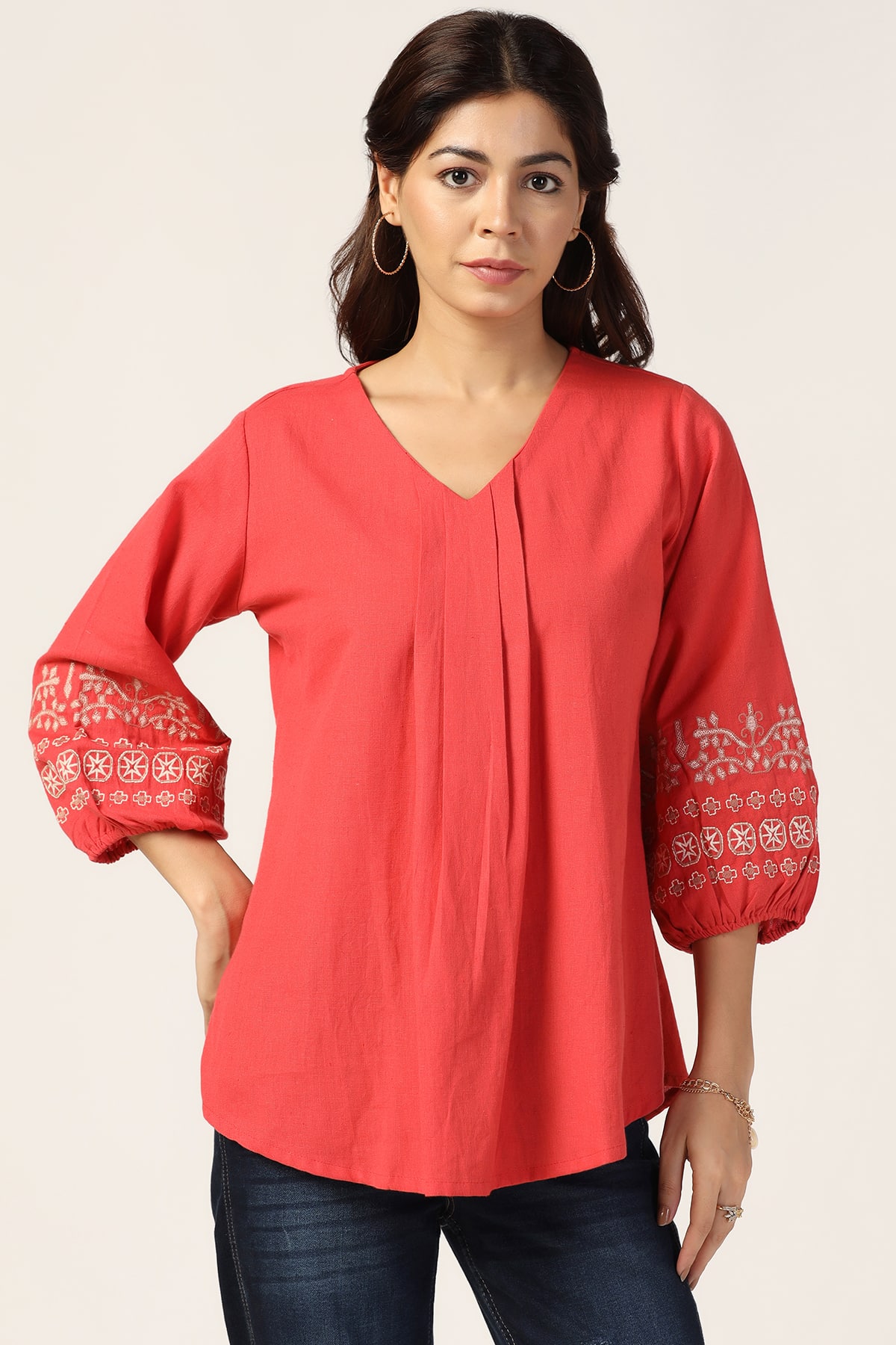 Coral Tops For Women V Neck