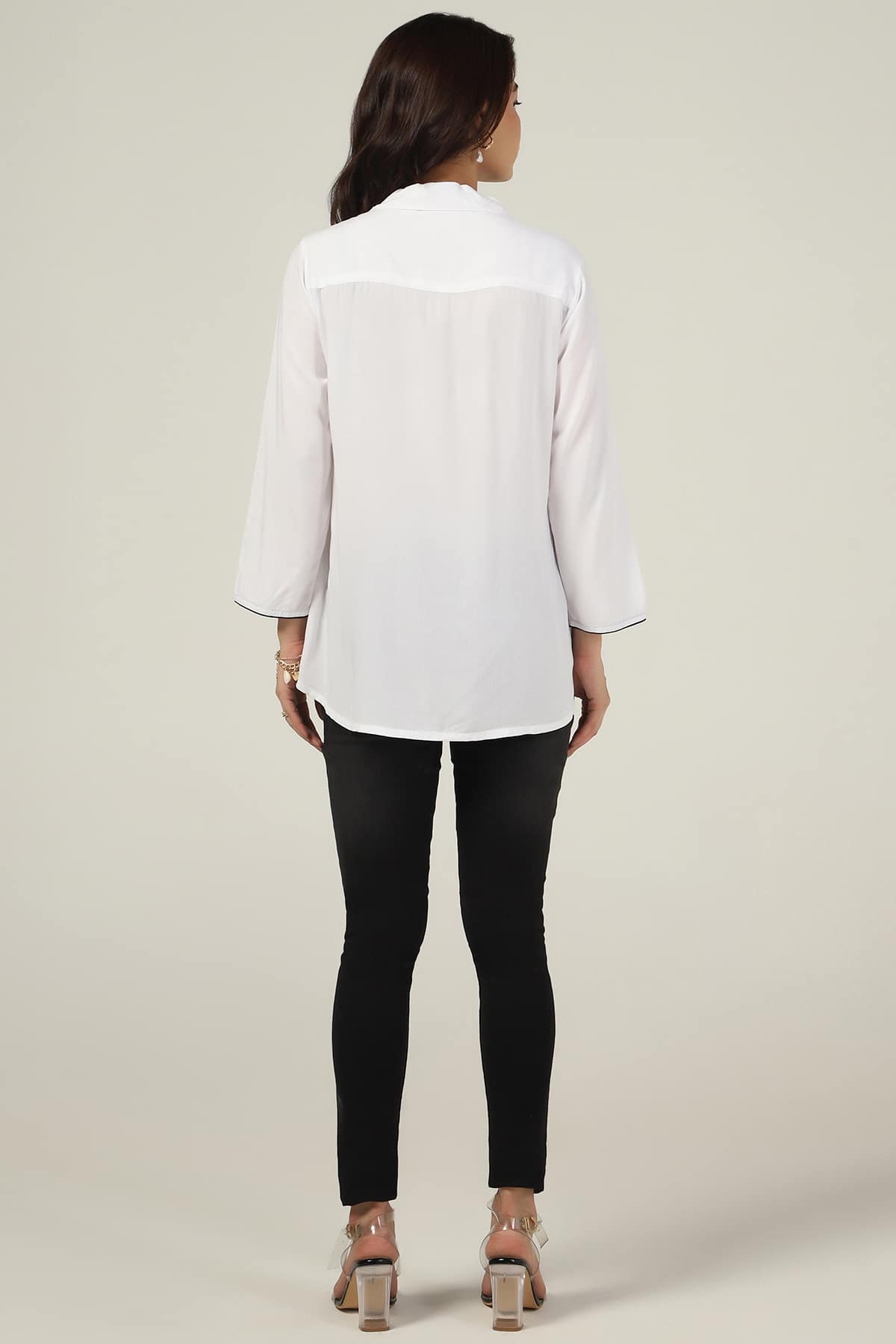 White Embroidered Rayon Modal Tunic - Image 7