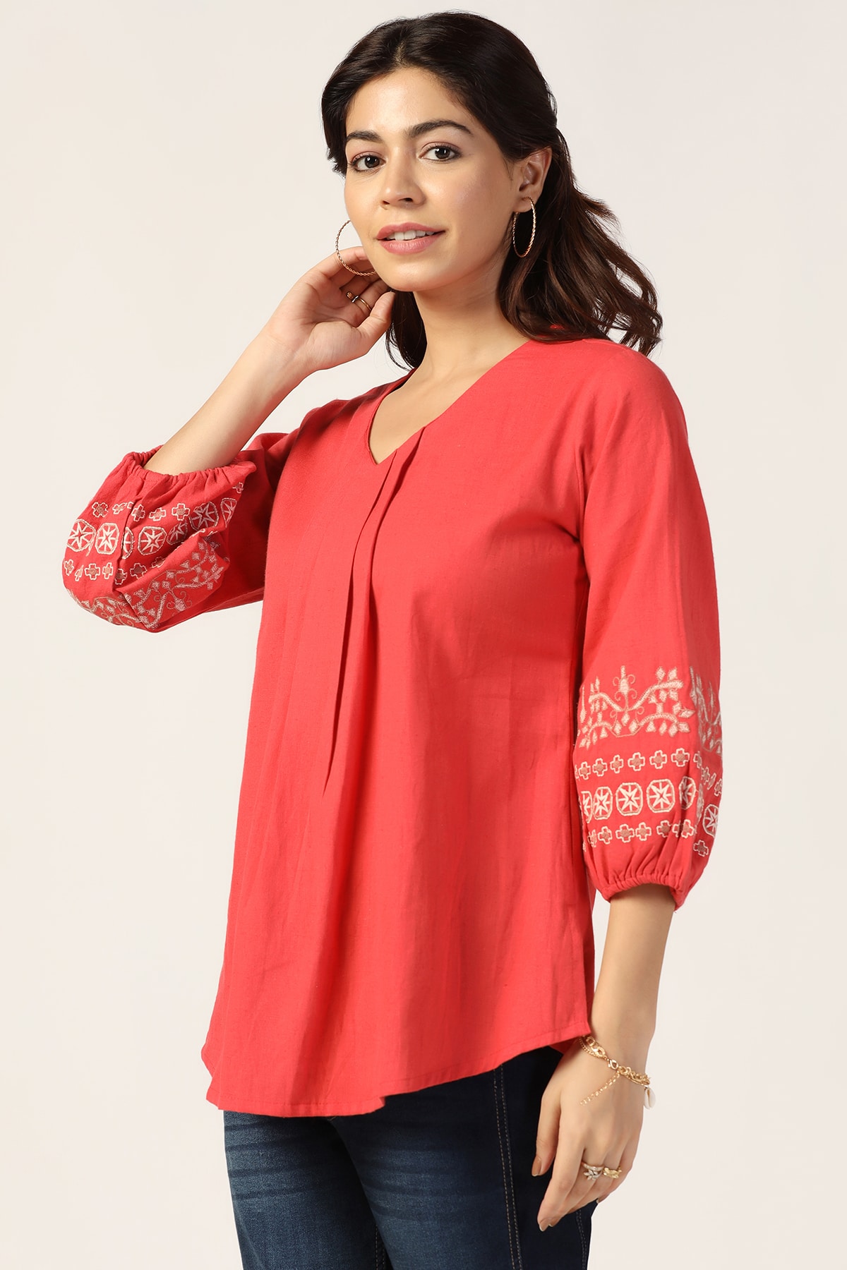 Coral Tops For Women V Neck
