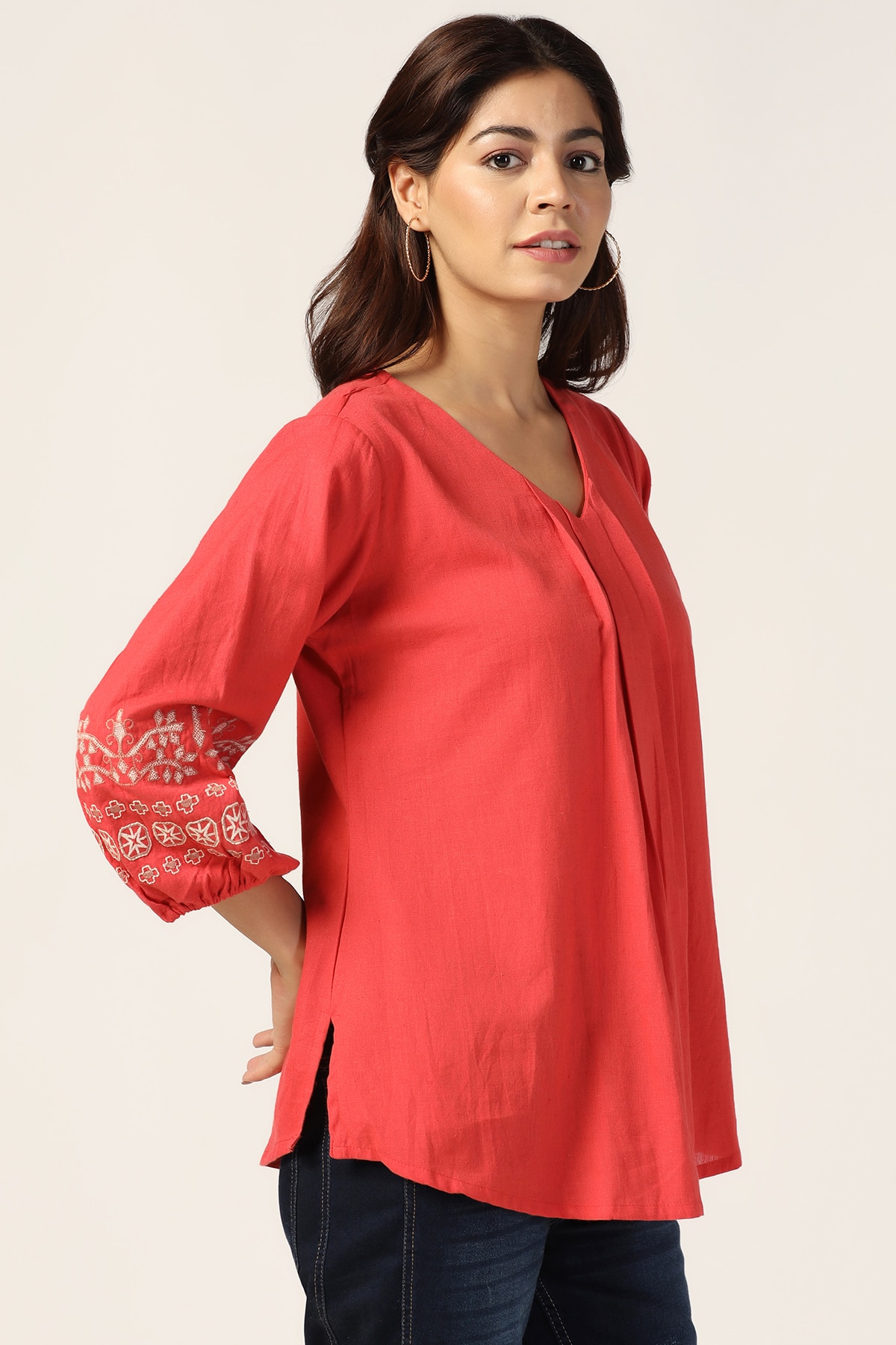 Coral Tops For Women V Neck