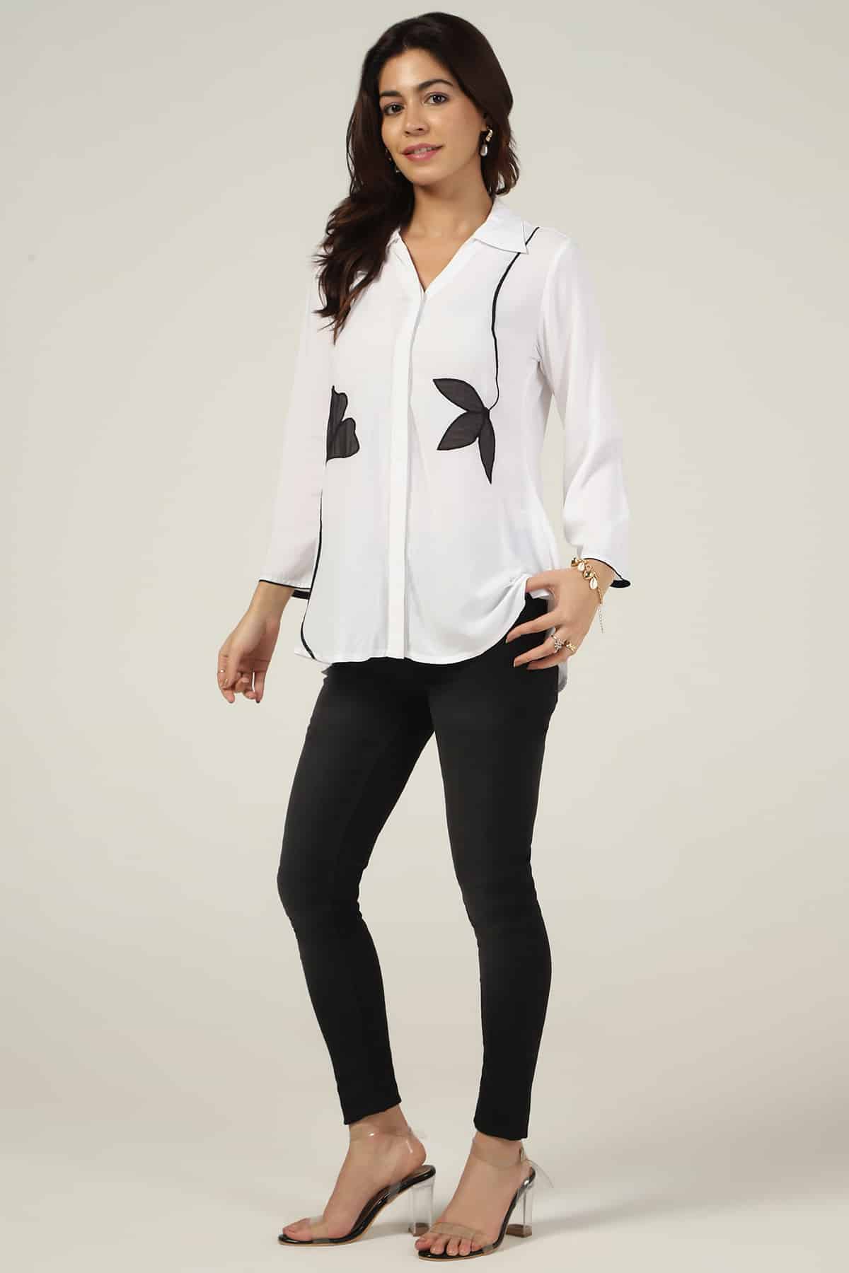 White Embroidered Rayon Modal Tunic - Image 3