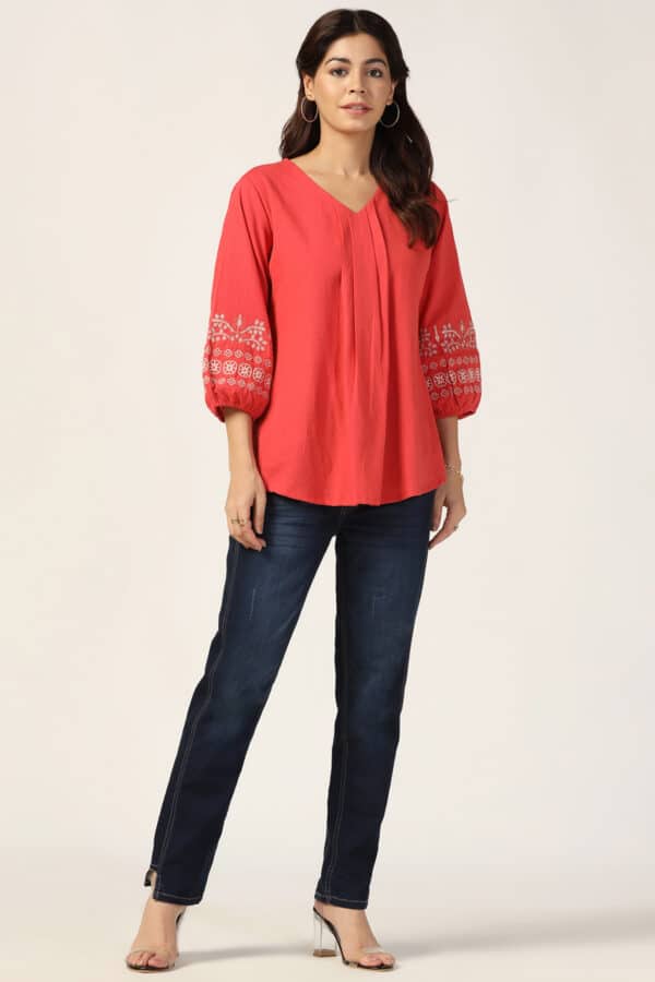 Coral Tops For Women V Neck