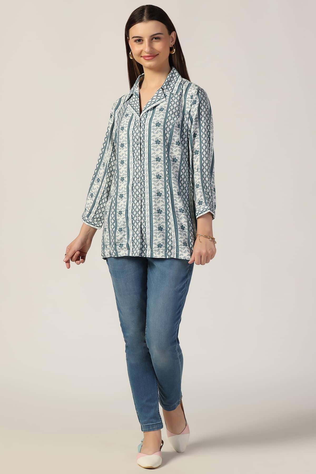 Printed Grey Shirt For Women