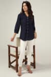 Schiffli Navy Shirt For Women