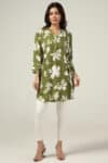 Olive Green Mandarin Collar Top For Women