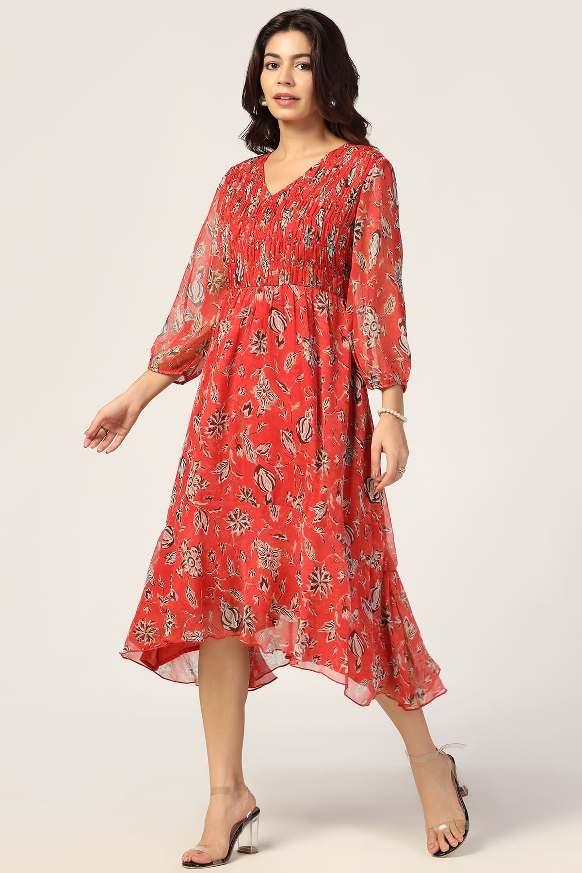 Printed Red Printed Dress For Women