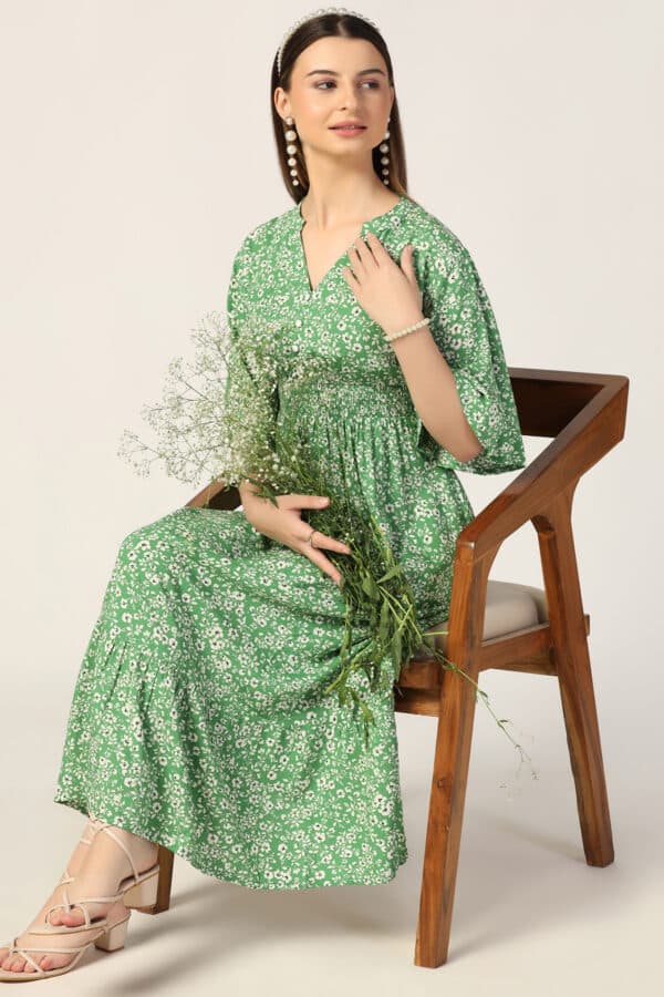 Green Colour Maxi Dress For Women