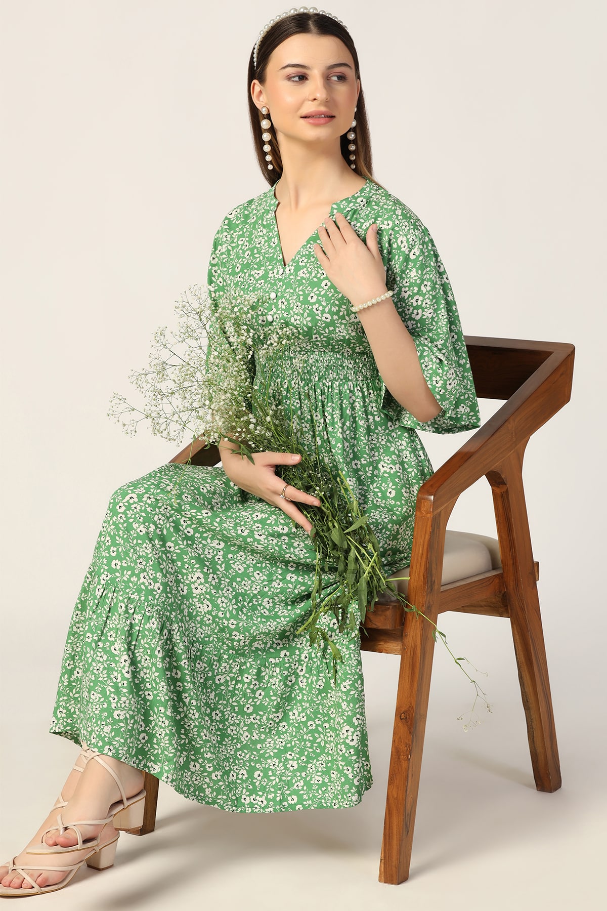 Green Colour Maxi Dress For Women