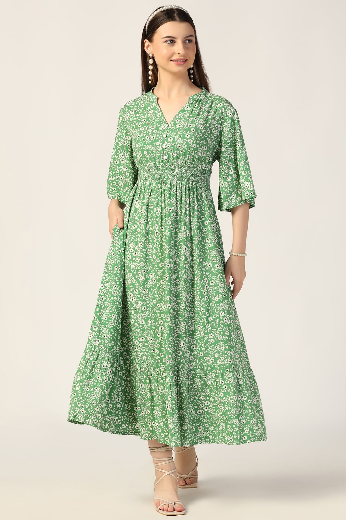 Green Colour Maxi Dress For Women