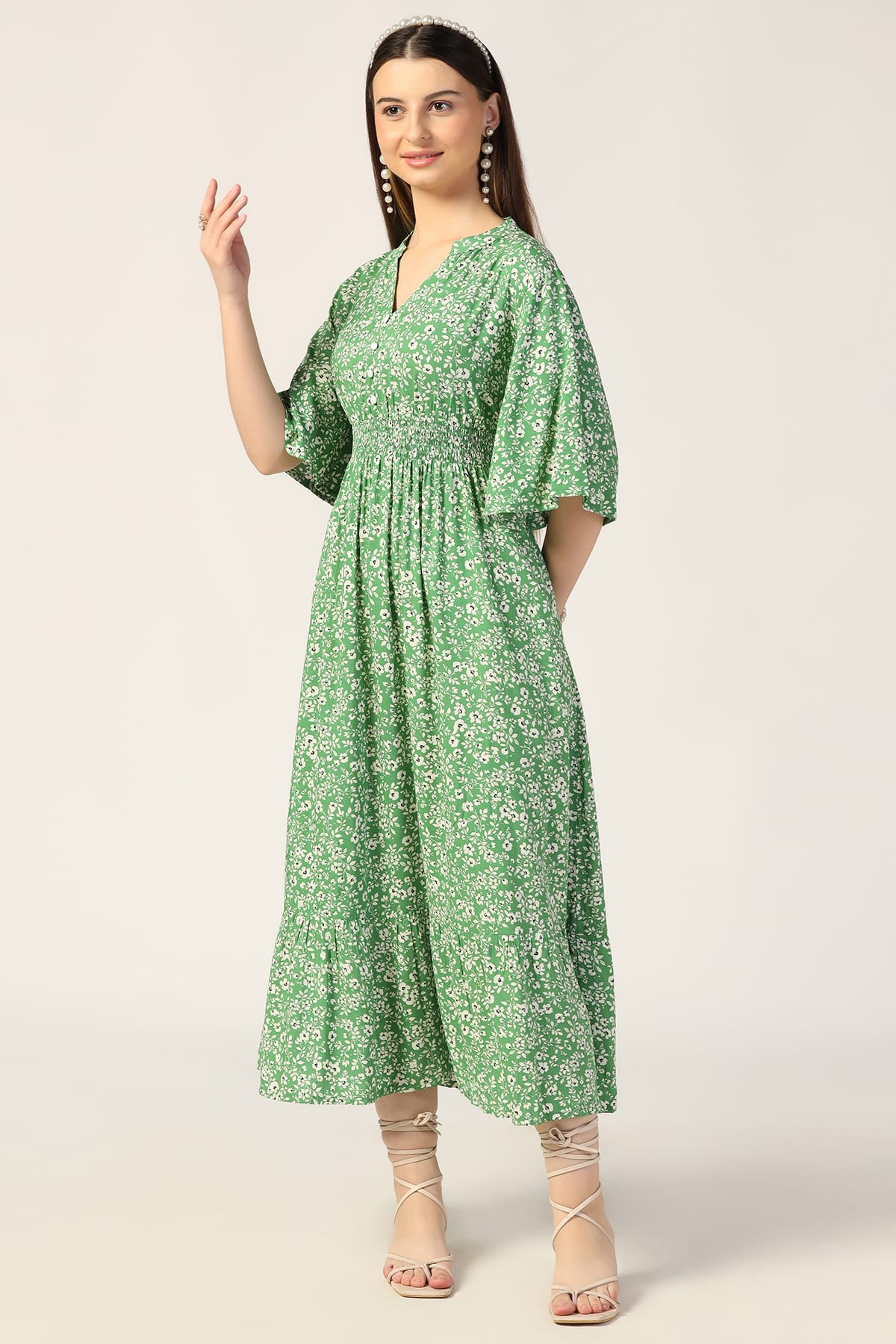 Green Colour Maxi Dress For Women