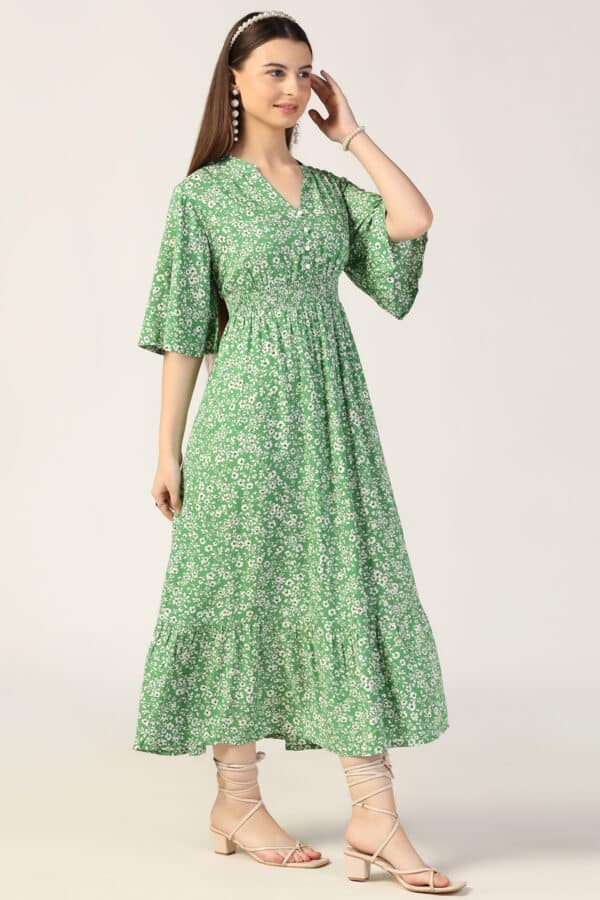 Green Colour Maxi Dress For Women