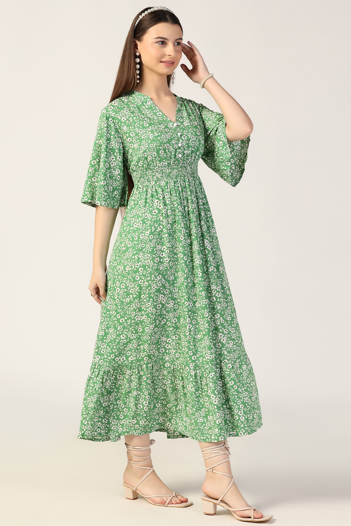 Green Colour Maxi Dress For Women