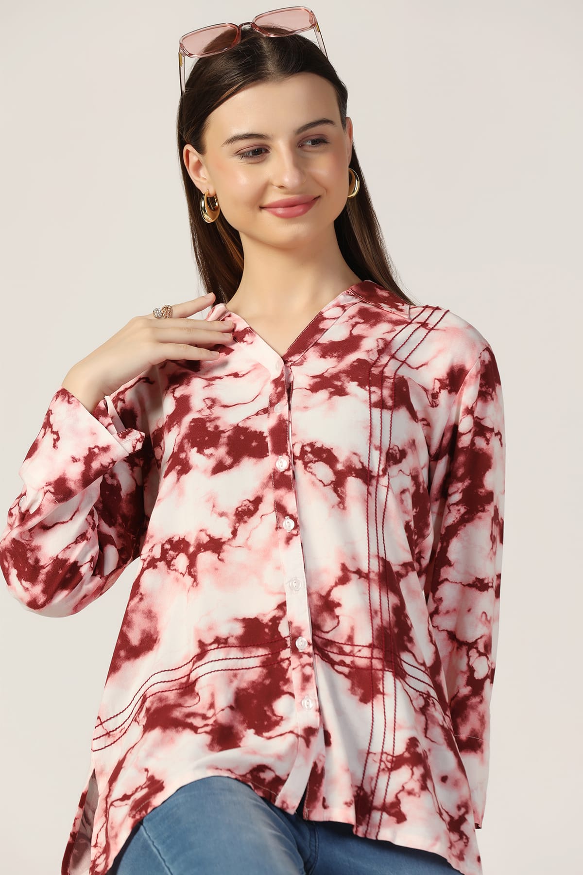 Printed Maroon Shirt For Women