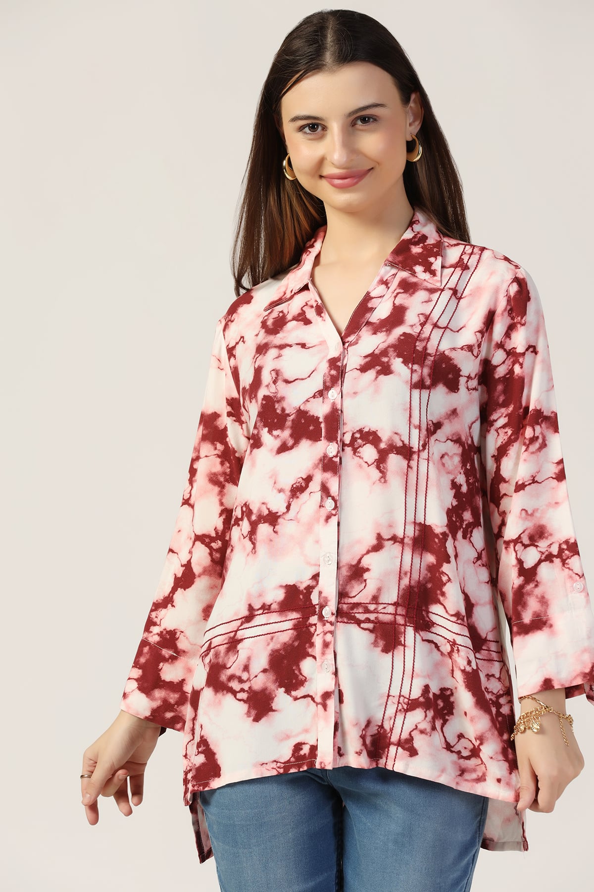 Printed Maroon Shirt For Women