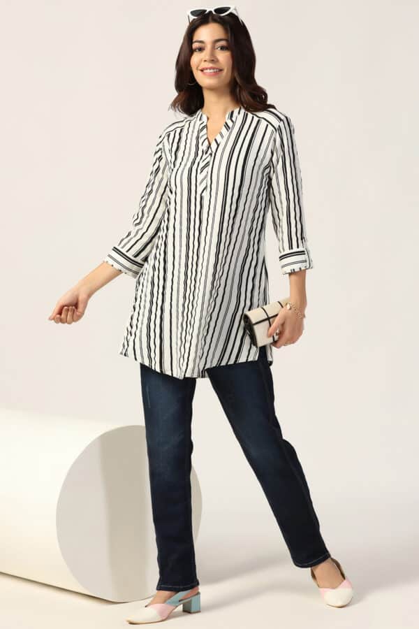 Striped White Tunic For Ladies