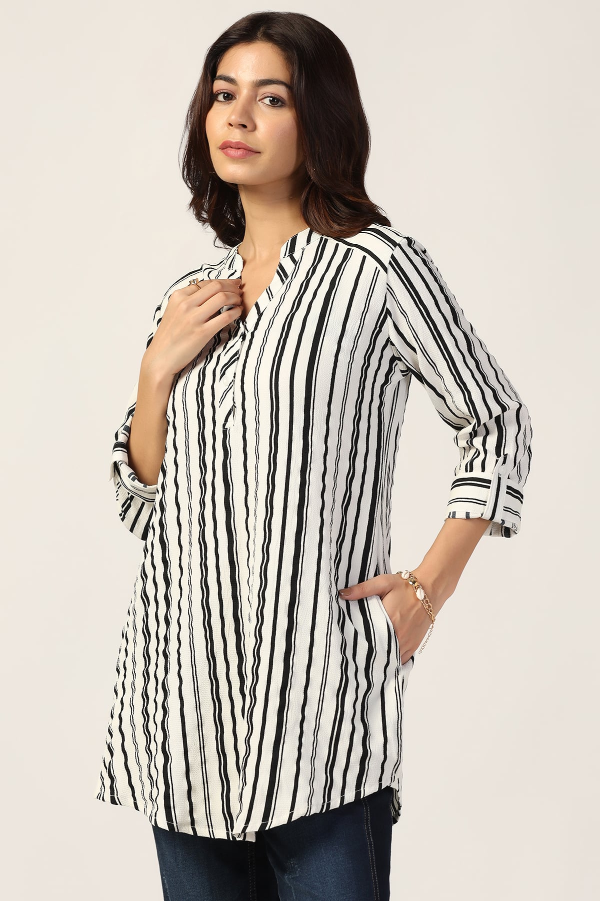Striped White Tunic For Ladies