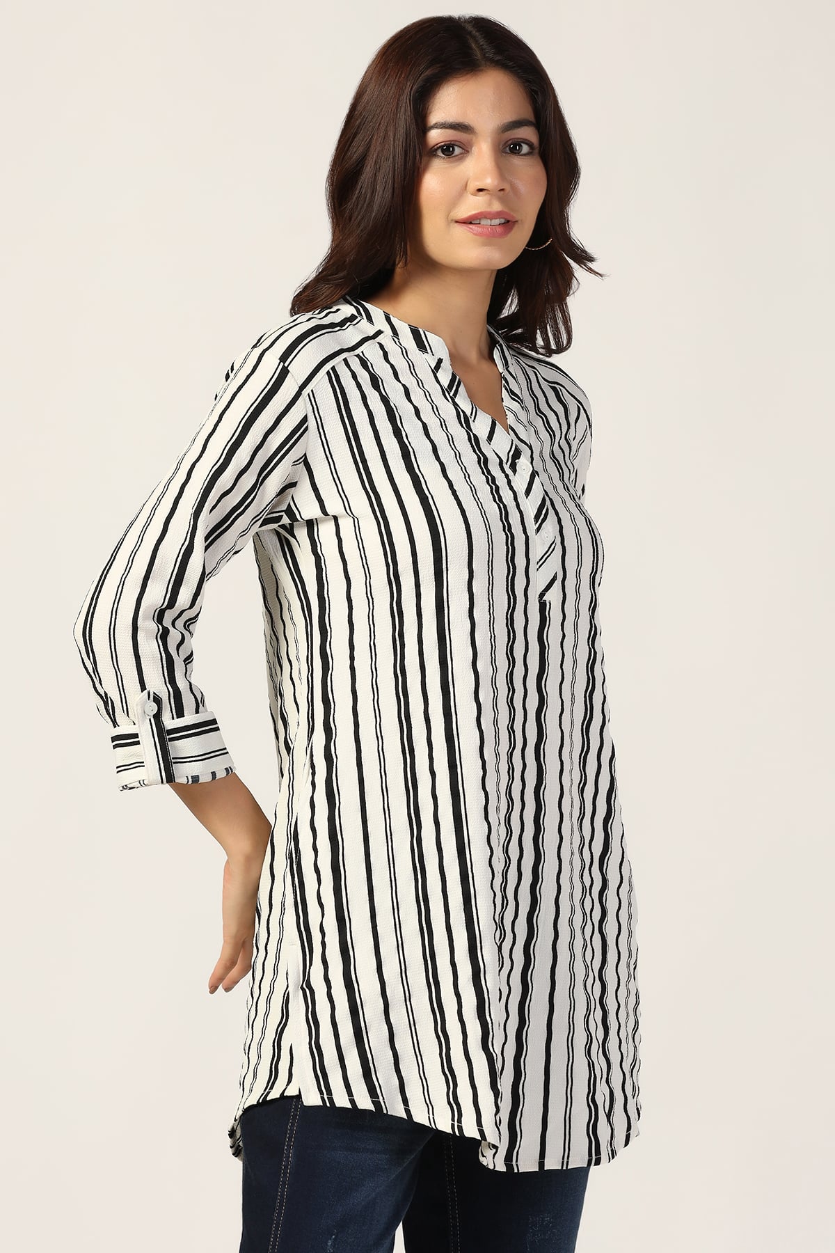 Striped White Tunic For Ladies