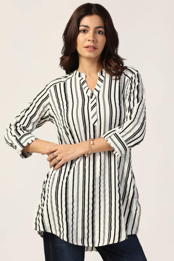 Striped White Tunic For Ladies